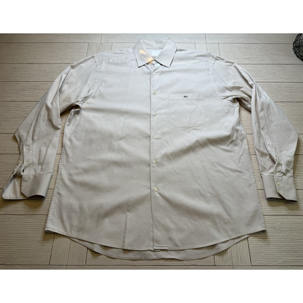 Lacoste VTG Made In France Men Button Down Sz 44 Cream Long Sleeve NWOT Shirt